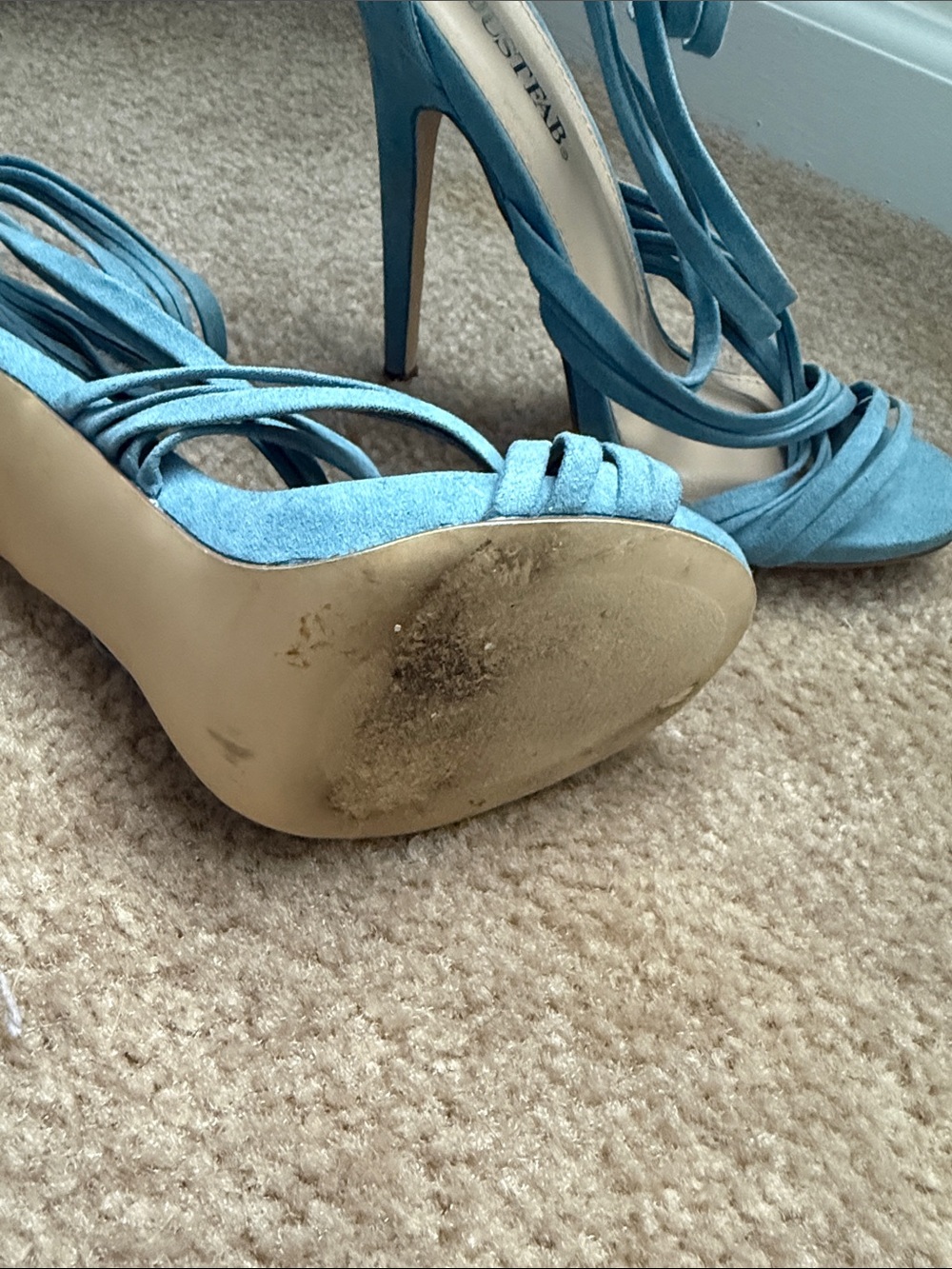JustFab light blue/cornflower Suede Wrap Stiletto Sandals - Picture 7 of 11